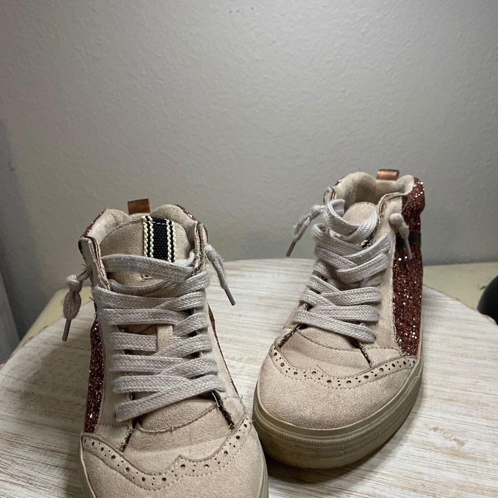 Shu Shop Riley Rose Gold Glitter Hi-Top Sneakers | Women's Size 7